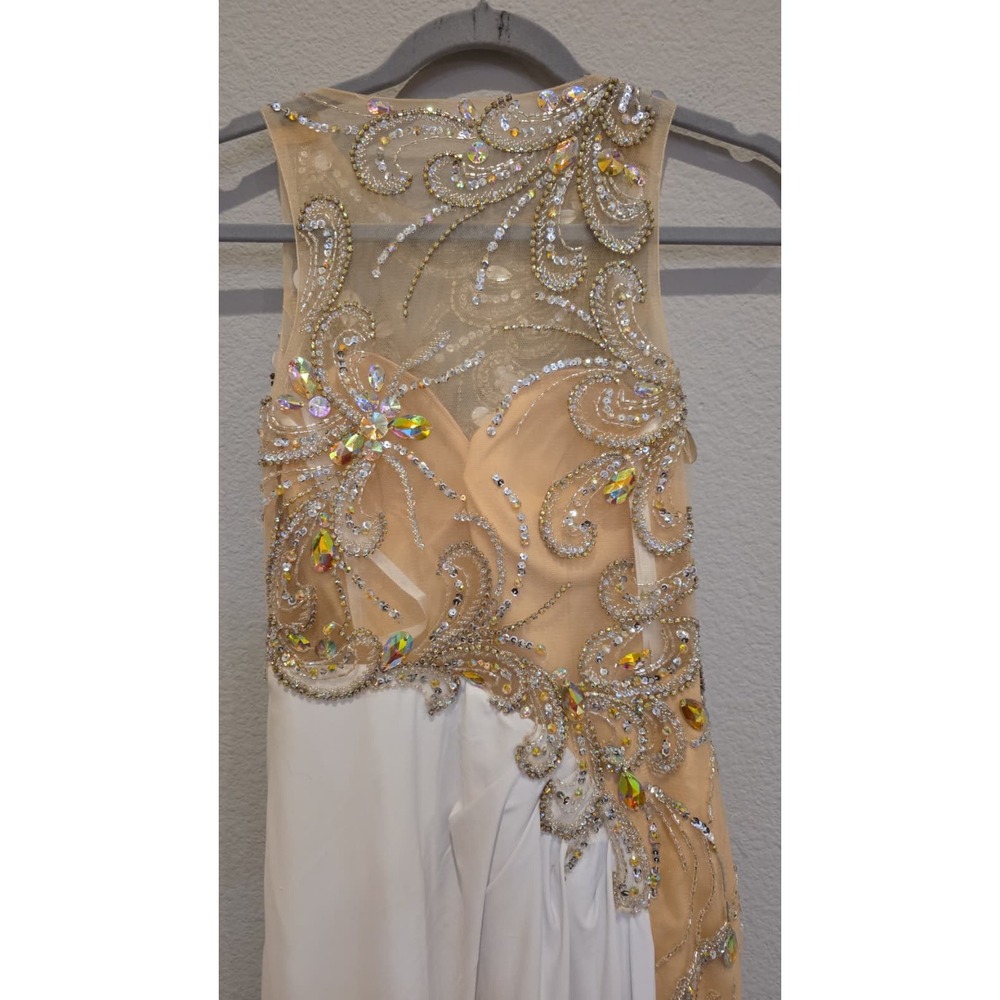 JVN by Jovani White and Gold Beaded Illusion-Back Evening Gown - Picture 10 of 16